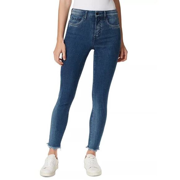 Frayed Women Washed Blue Denim High-Rise Raw Hem Skinny Ankle Jeans Size 24 - Picture 1 of 2